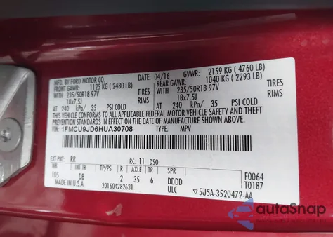 2017 Ford Escape Titanium z USA, uszkodzony, nr VIN 1FMCU9JD6HUA30708